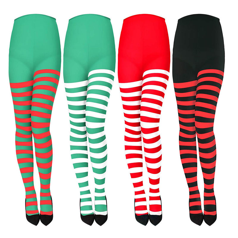 Christmas Stocking Hanging - Women Christmas Striped Tights Full Length