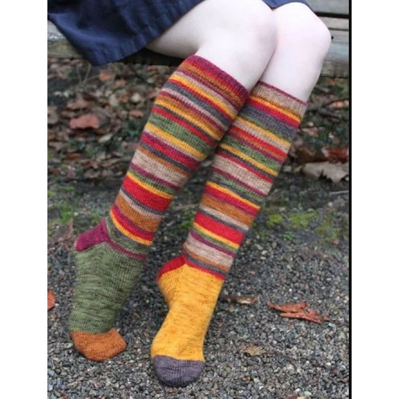 Christmas Stocking Hanging - Christmas Colorful Stripes Cotton Calf Socks