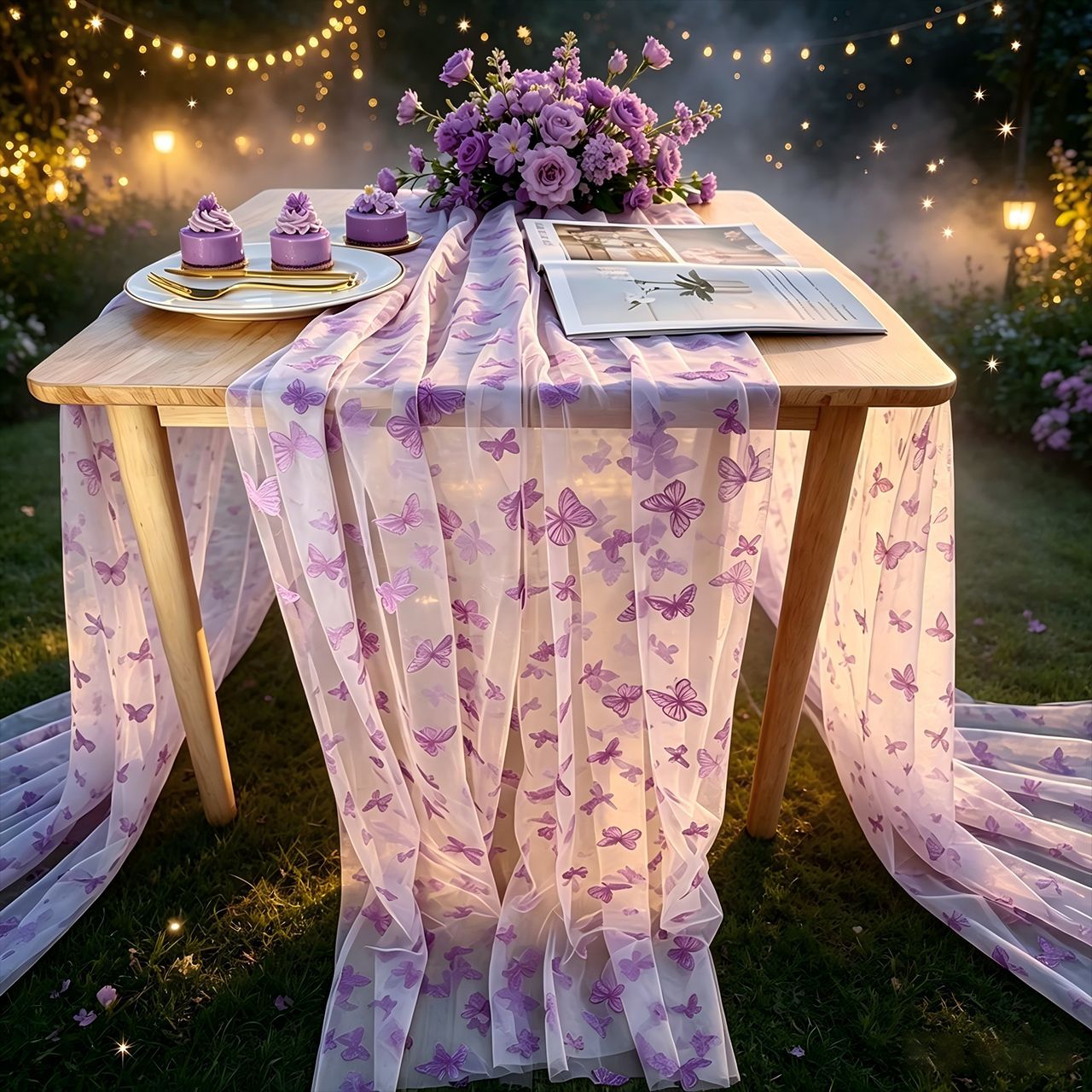 Nylon Tulle Flocked Butterfly  - đánh giá và giá Christmas Table Runner