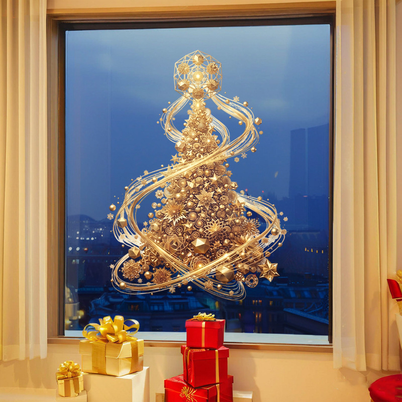 Golden Xmas Tree Window Cling  - đánh giá và giá Snowflake Window Decal