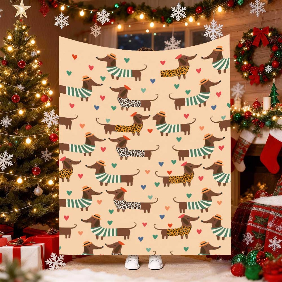 Cute Christmas Dachshund Dog B - đánh giá và giá Christmas Throw Blanket